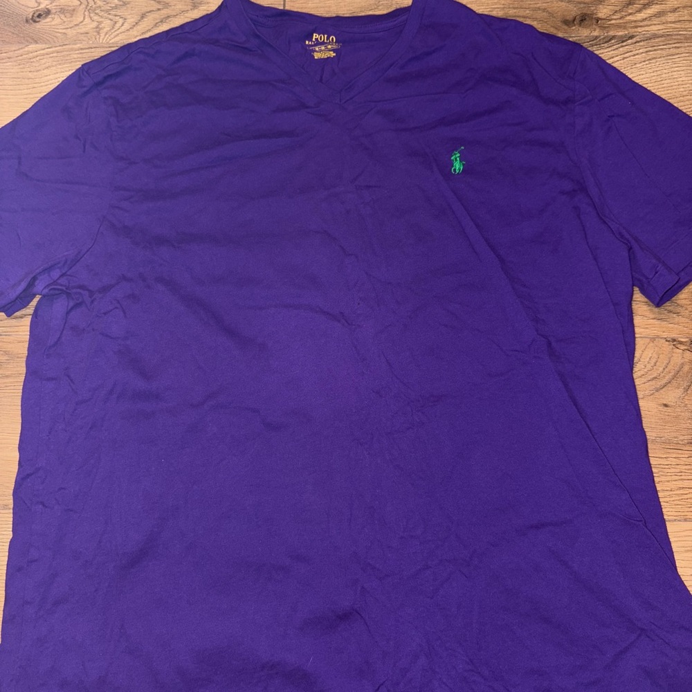 Polo by Ralph Lauren Men's Purple V-Neck Tee
